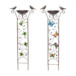 Garden Decorations Metal Bird Bath With Plant Trellis Support Feeder Bowl