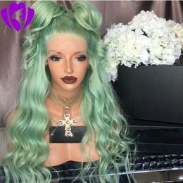 Hotselling purple/red /blonde /black 360 Frontal Long Deep Wave Full Hair Wigs green Synthetic Lace Front Wig For Women With baby hair Pfobk