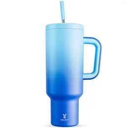 Water Bottles Meoky 50oz Vacuum Cup Blue Gradient Tumbler With Single Handle Stainless Steel Coffee Leak-Proof Double Wall Car Mugs