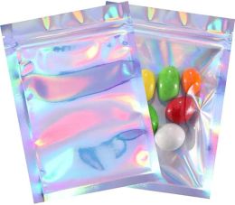 wholesale resealable Smell Proof Bags Foil Pouch Bag Flat laser Colour Packaging for Party Favour Food Storage mylar 100 Pieces LL
