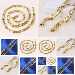 Pendant Necklaces 24K Solid Gold Mens Gf 8Mm Italian Figaro Link Chain Necklace 24 Inches Drop Delivery Jewelry Pendants Ot3Eg