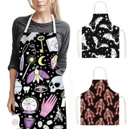 Aprons Vampire Bat Ghost Print Kitchen Aprons Gothic Style Women Men Baking Home Cleaning Clothes Pinafore Chef Waiter Cooking Apron G240529