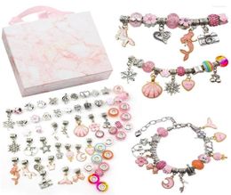 Charm Bracelets Children Bracelet Making Kit Supplies Beads Creative Diy Handmade Crystal Jewelry Kid Pink Gift Box Set1987755