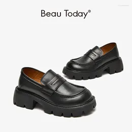 Casual Shoes BeauToday Women's Platform Mocafers JK Style Round Tone Stated Head Handmade Ccow Leather FS27770