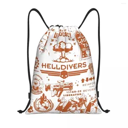 Shopping Bags Helldivers Doodle Art Liber-Tea Drawstring Backpack Gym Sports Sackpack String Bag For Yoga