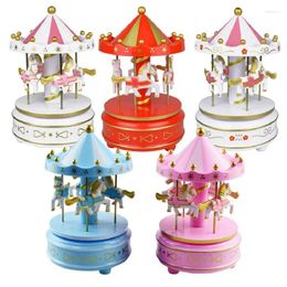 Decorative Figurines Christmas Carousel Music Box Merry-Go-Round Wooden Toy Child Kids Gift Home Decoration Wedding Happy Birthday