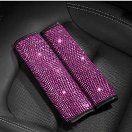 Safety Belts Accessories Wholesale 2 Pack Bling Rhinestone Crystal Universal Car Seat Belt Pads Cover Soft Comfort Plush Shoulder Strap Harness Pad T240606