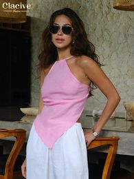 Women's Tanks Clacive Summer Slim Pink Cotton Top Sexy Halter Sleeveless Tank Elegant Irregular Backless Tops Female Clothing