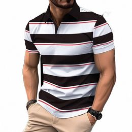 men's Polo Shirt Stripe Matching Busin Casual Style Short Sleeve For Men Summertime Daily Street Tennis Men's Top Polo Shirt i2Fa#