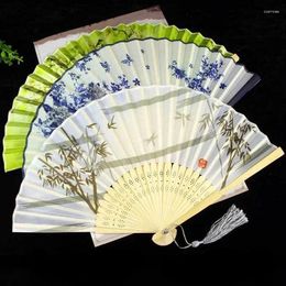 Party Favour Chinese Vintage Style Folding Fan Silk Handheld Foldable Bamboo Framed Decorative Fans For Women Wedding