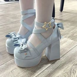 Sweet Vintage Mary Janes Shoes Women Star Buckle Lolita Kawaii Platform Shoes Female Bow-knot Cute Designer Shoes Ankle Boots 240531