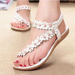 Casual Shoes Women's Sandals Clip Feet Summer Beaded Toe Flower Flat Bottom Heel