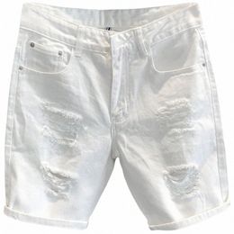 summer men's White hole Shorts fi Scratched Beggar Jogger 5 points short pants 394E#
