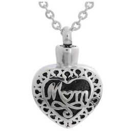 Lily Cremation Jewelry Stainless Steel Waterproof Mom Heart Urn Pendant Memorial Ash Keepsake Pendant Necklace with a Gift Bag 2192