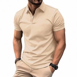 Neue Sommer-Busin-Trend Trend Solid Color Atmungsaktives kurzärmeliges Polo-Hemd Herren lässiger Fi-Revers-Top T-Shirt Herrenkleidung R1CZ#
