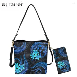 Shoulder Bags Doginthehole Floral Polynesian Handbag For Women Leather Purse Crossbody Bag Female Ladies Large Tote Set Luxury