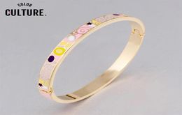 Bangle Vintage Slim Bracelet Colour Design Pattern Gold Opening For Women Mother Enamel Bracelets Birthday Gift7339946