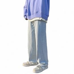 2023 Fi Men's Baggy Jeans Classic Solid Color Straight-leg Denim Wide-leg Pants Streetwear Hip Hop Male Light Blue Black z9J7#