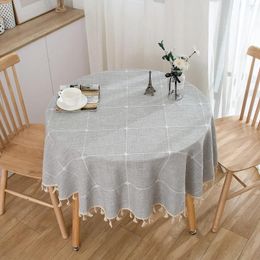Table Cloth Polyester Grey Grid Tablecloth WIth Broom Tassel American Rural Pastoral Style Cover Decoration For Kitchen Dining Room