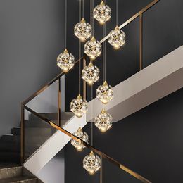 Interior Design Villa Room Stair Lunhador Cristal lustres leve pingentes Cristal de lustre de escada moderna para escadas