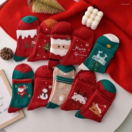 Women Socks 5 Pairs/Lot Santa Claus Christmas Cartoon Snowman Elk Mid-tube Gifts Cotton Winter