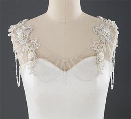 Wedding Bridal Lace Wrap Necklace Pearls Beads Full Body Shoulder Chain Dress Jacket Beading Crystals Bolero White Charming Orname6910096