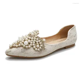 Casual Shoes 2024 Brides Pearl Wedding Woman Pointy Toe Ballet Flats Big Size 42/43 Ladies Office Dress Slip On Loafers Mocasines Femme