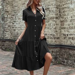 Casual Dresses For Women 2024 Plus Size Fashion Solid Shirt Dress Mid Length Lapel Cake Long Ropa Para Mujer