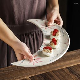 Plates 12 Inch Japanese Painted Ceramic Sushi Cuisine Moon Plate Simple Home El Restaurant Sashimi Kitchen Tableware