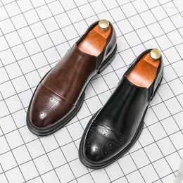 Casual Shoes 2024 Oxfords Men Black Fashion Slip On Work Carving Men's Formal Moccasins Business Italy Handmade Quality Loafers