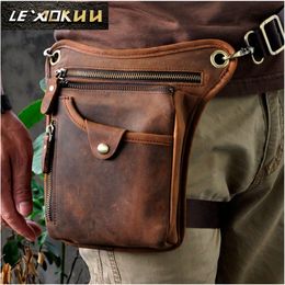 Genuine Real Leather Men Design Casual Messenger Crossbody Sling Bag Fashion Waist Belt Pack Leg Drop Bag Phone Pouch 211-5 MX200717 274V