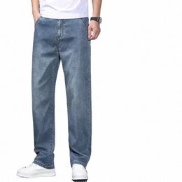 soft Men's Lyocell Baggy Jeans Thin Summer Breathable Straight Pants Vintage Busin Casual Fi Korea Male Denim Trousers E12x#