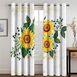 Curtain Elegant Sunflower Flower Yellow Floral Retro Light Filtering Drapes Window Curtains For Living Room Bedroom 2 Pieces Decor