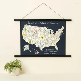 Decorative Figurines American Map Flower Art Print Poster Po Cloth Painting Hanging Vintage Wall Decor Study Room Home