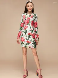 Casual Dresses 2024 Summer Fashion Women Silk Mini Pencil Dress Slim Carnation Print Sexy Buttock Covering