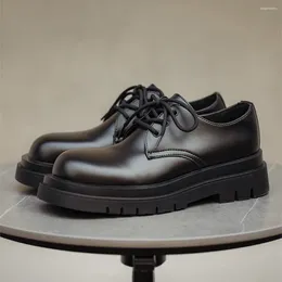 Casual Shoes Quality Men Cow Leather Platform Oxfords Lace Up Thick Tottom Black Working Male Derby Waterproof Formal Dress