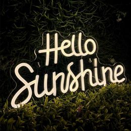 LED Neon Sign Hello Sunshine n Sign Warm Bedroom Home Lamp for Girls Birthday Holiday Gift Night Light ART Wall Decoration