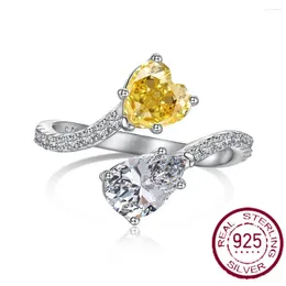 Cluster Rings S925 Silver Ring Women's Love Pear Shaped Double Main Stone Design With 5A/8A Zircon Inlay