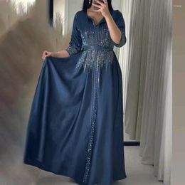 Ethnic Clothing Elegant Caftan Satin Diamonds Marocain Femme Musulmane Jalabiya Women Muslim Evening Maxi Dress Dubai Turkey Kaftan Abaya