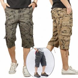 camoue Lg Length Cargo Shorts Men Summer Casual Cott Hot Breeches Baggy Multi Pocket Military Capri Pants Tactical Short h0Wi#