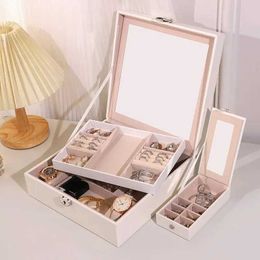 Jewellery Boxes Fashion Jewellery Storage Box Large Capacity Portable Lock With Mirror Jewellery Storage Earrings Necklace Ring Jewellery Display