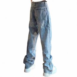 High Street High Street ricamato jeans larghi fI in stile blu pantaloni hip-hop sciolti di pantaloni sciolti z51y#