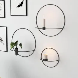 Candle Holders Modern Art 3D Wall Mounted Holder Metal Vintage Hanging Dry Flower Vase Geometric Tea Light Home Decor Candlestick