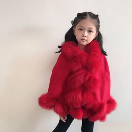 Poncho Infant Baby Girl Princess Cloak Fashion Winter Warm Kids Girls Cute Fur Hooded Jacket Children Outerwear Coat Drop Delivery Mat Otfu9