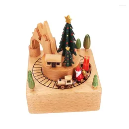 Decorative Figurines Train Music Box Wooden Christmas Rotating Decorations Festive Kids Toys For Festival Holiday Home