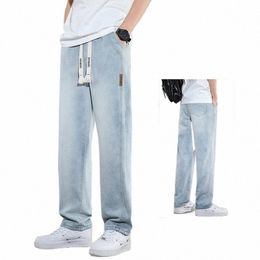 thin Soft Straight Jeans Men New Loose Fi Vintage Baggy Pants Blue Green Ice Silk High Street Male Denim Pants J5OE#