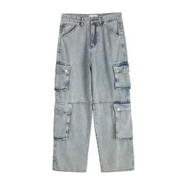 Men's Jeans Side Pocket Washed Light Blue Baggy Jeans for Men Pantnes Hombre Y2k Straight Casual Denim Trousers Oversized Cargo Pants Y240603S52O