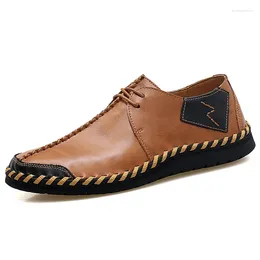 Casual Shoes Men Fashion Handsewn Cow Split Male Breathable Comfy Loafer Moccasins Lace-up Flat Leisure Shoe Plus Size 38-47
