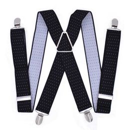 Suspenders Large size mens adjustable elastic X-back pants womens suspension suitable for Trousers 55 inch grip black Y240606MKMB