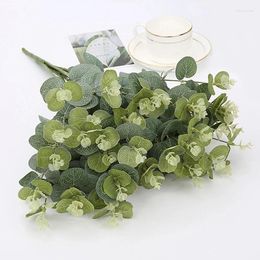 Decorative Flowers 16 Heads Artificial Plants Green Eucalyptus Leaves Wall Home Wedding Decoration Accessories Film Fake Plant Leaf Garden